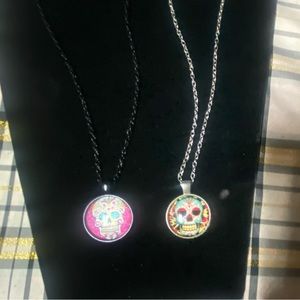 Sugar Skull Cabochon Pendant Necklaces
